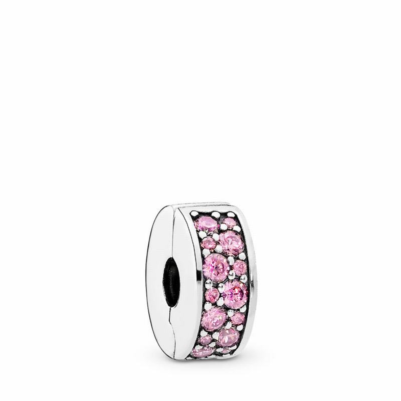 Pandora Shining Elegance Clip Charm Ireland - Sterling Silver/Silicone/Pink/Cubic Zirconia - 702149B